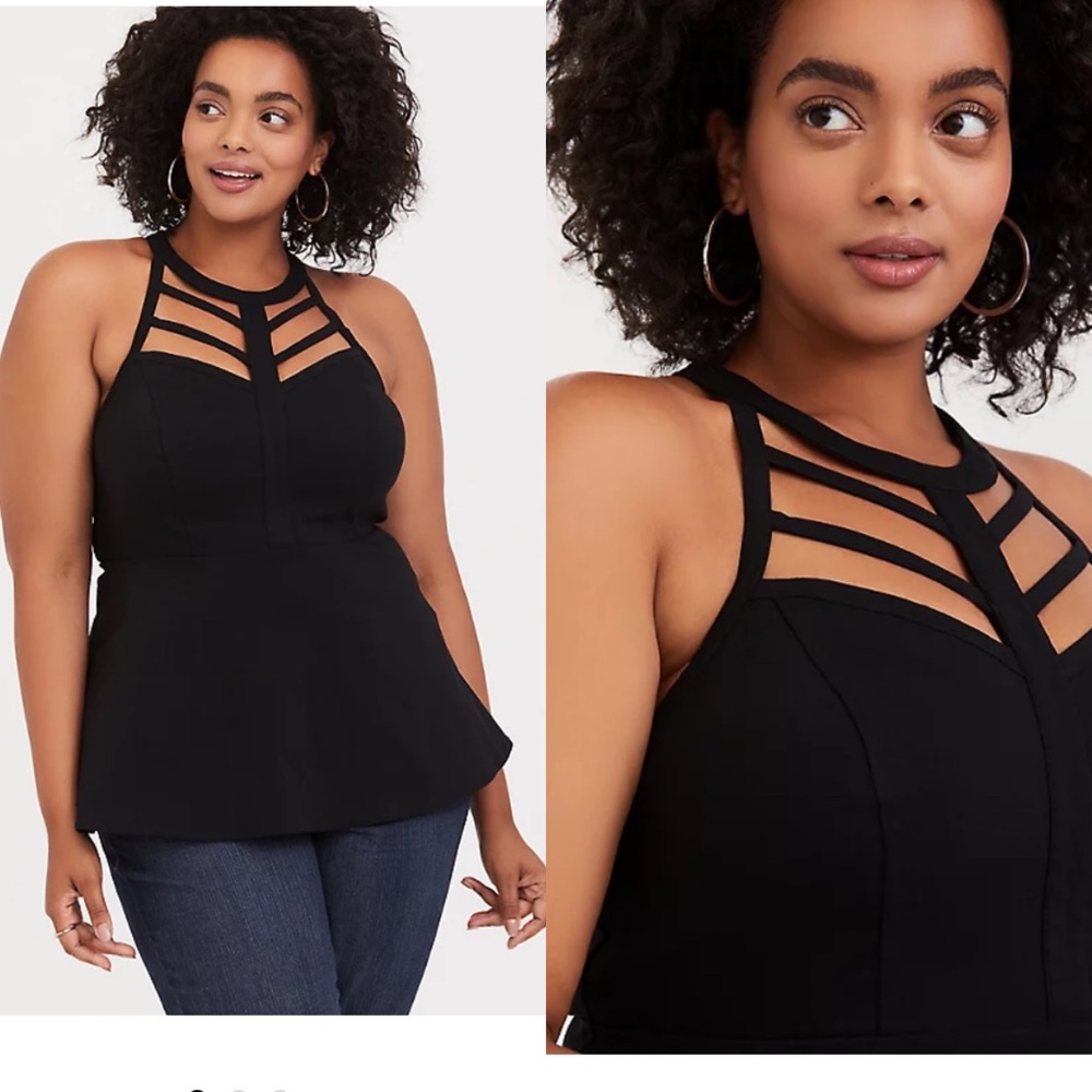 NWOT Torrid 6x BLACK CAGED HIGH NECK PEPLUM TOP